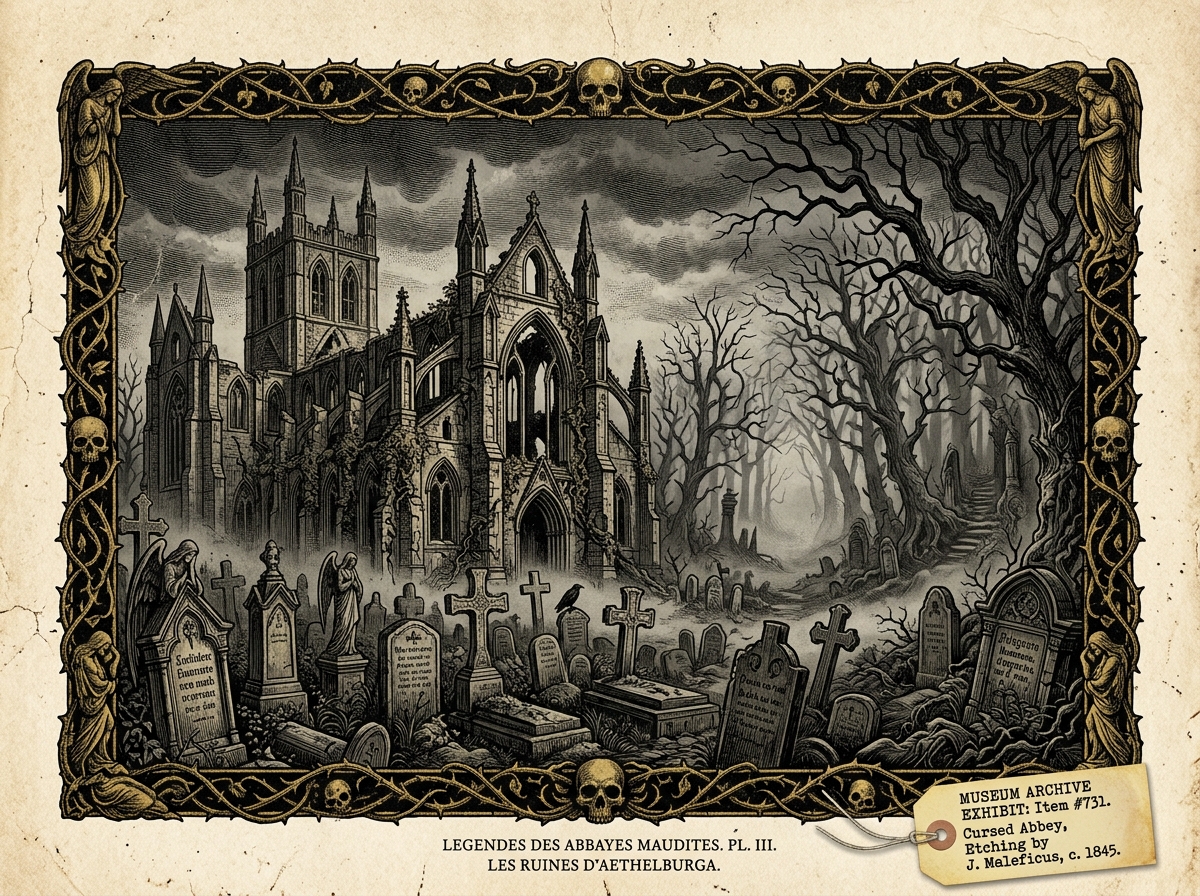 Antique illustration of haunted ruins and places